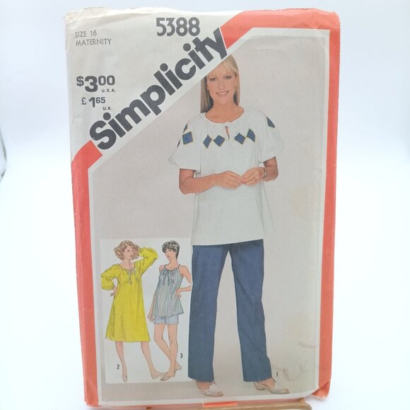 Vintage Simplicity 5388 Maternity Sewing Pattern Size 16 Pullover Dress Top Pant - Picture 1 of 2